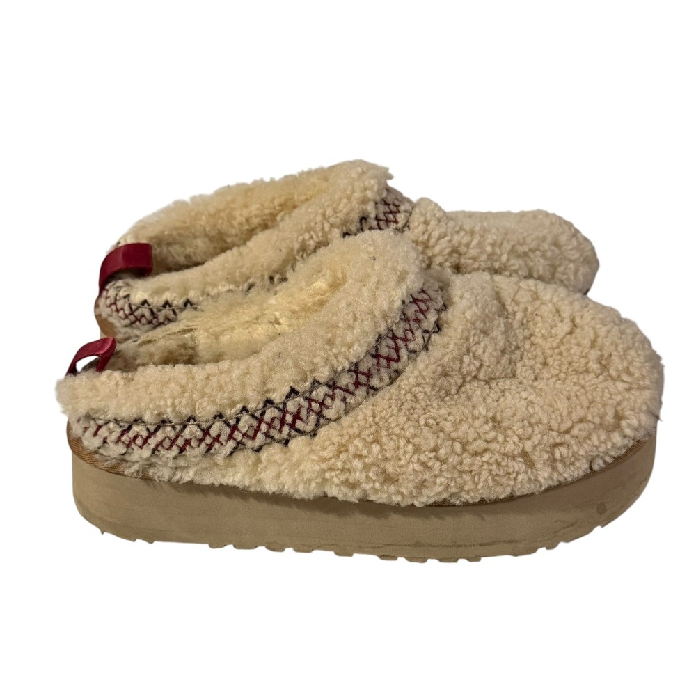 UGG Tazz Curly Platform Slippers Cream Faux Shearling Braid Detail Women Size 9